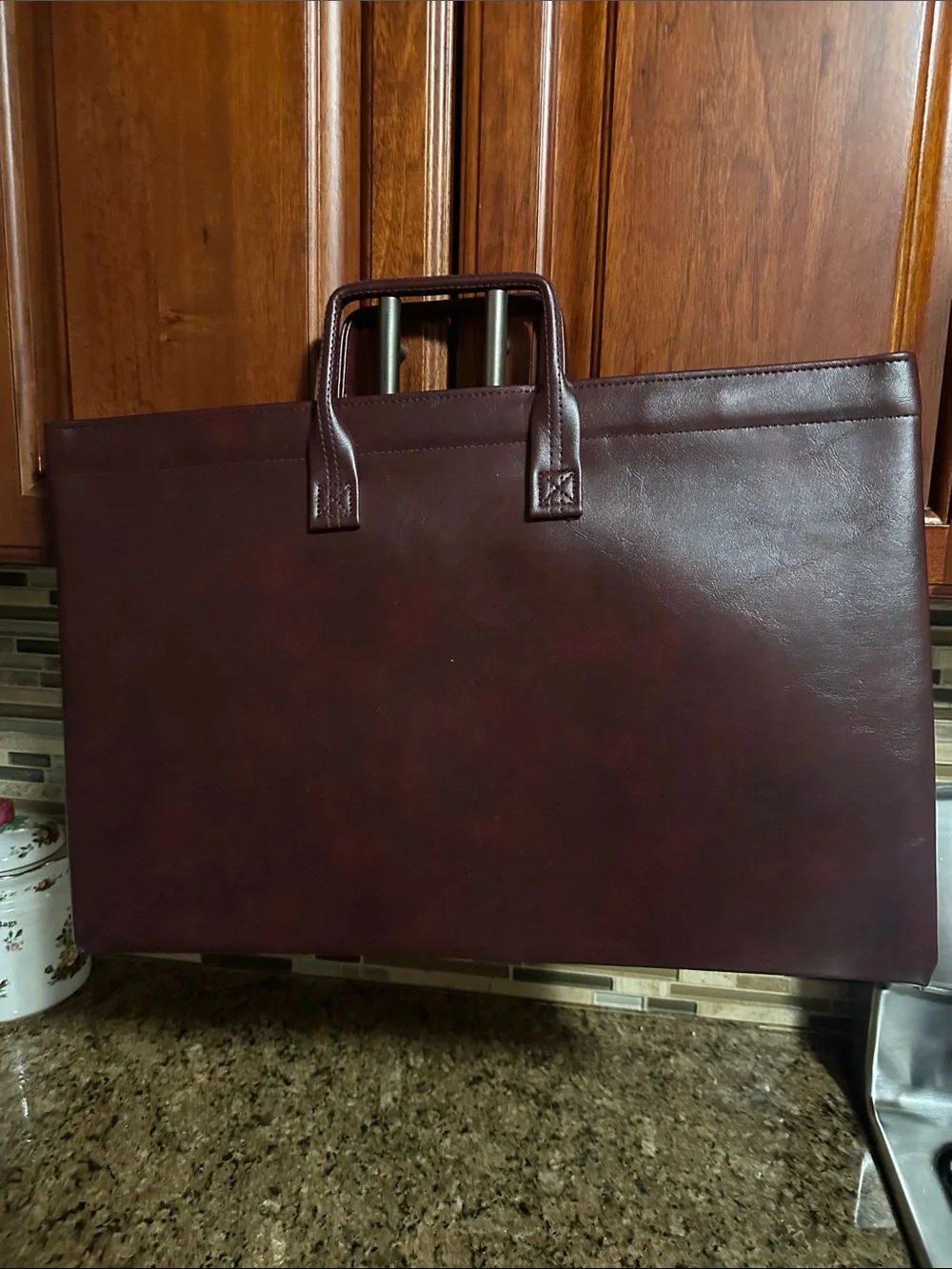Men's Leather Briefcase Tote in Dark Burgundy ~ New!